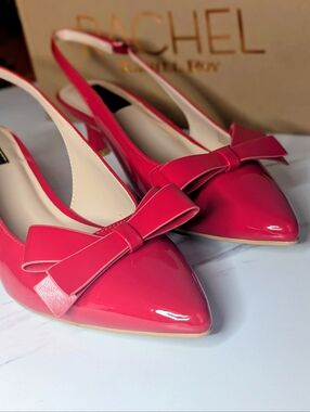 Rachel Roy Red Patent Slingback Heels Bow Pointed Toe Size 8 NIB